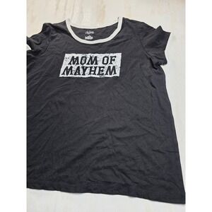 City Streets Mom of Mayhem Ringer Tee Black White Grunge Y2K Cotton Shirt L